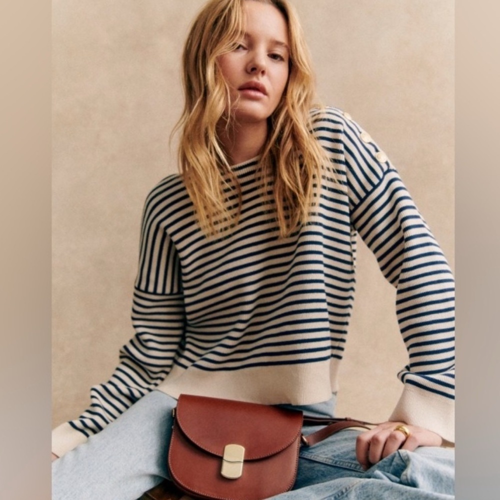 NEW Sézane Daisy Jumper sweater in natural and navy Small
